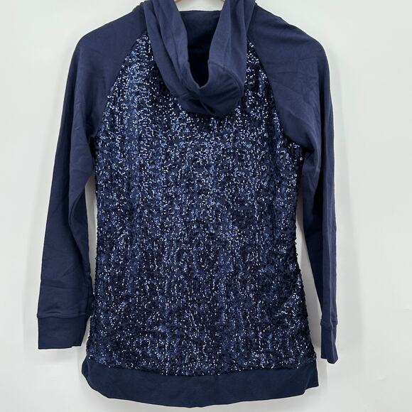 Isaac Mizrahi Live! Blue Sequined Hoodie Full Zip Jacket Womens 2XS XXS NWOT - Picture 5 of 16
